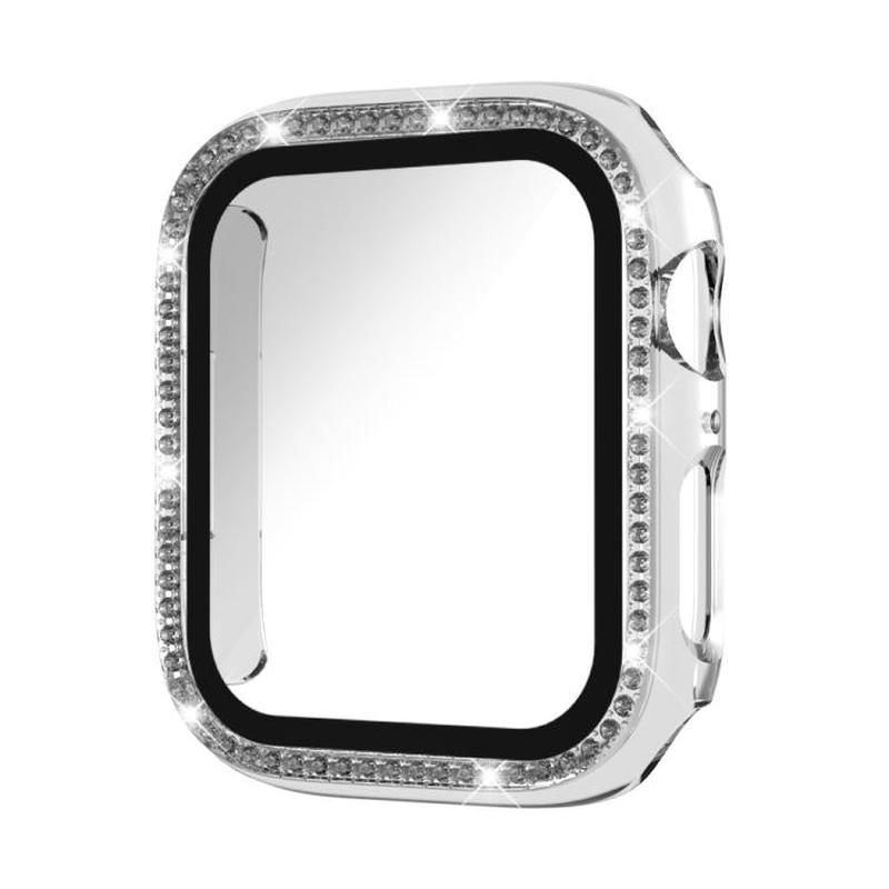 For Apple Watch Series 11 42mm / 10 42mm xDfind Single Row Diamond Tempered Glass Film Integrated PC Watch Cover(Transparent)