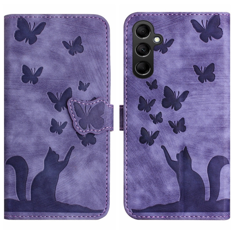 For Samsung Galaxy A14 4G / 5G Butterfly Cat Embossing Flip Leather Phone Case(Purple)