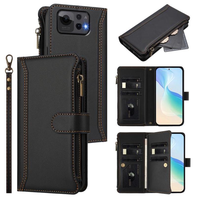 For Asus Zenfone 12 Ultra Magnetic Closure 9 Card Slots Zipper Leather Case with Hand Strap(Black)