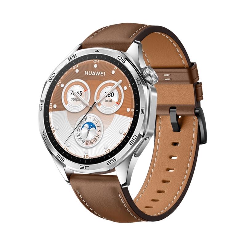 For Huawei Watch GT 5 46mm Black Buckle Genuine Leather Watch Band(Brown)