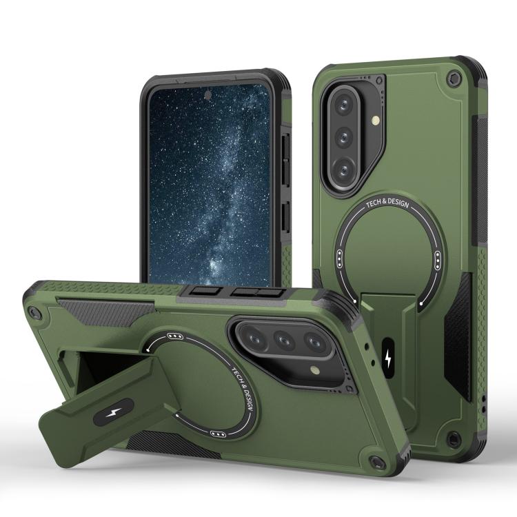 For Samsung Galaxy A36 / A56 5G Armor MagSafe Holder PC Hybrid TPU Phone Case(Army Green)