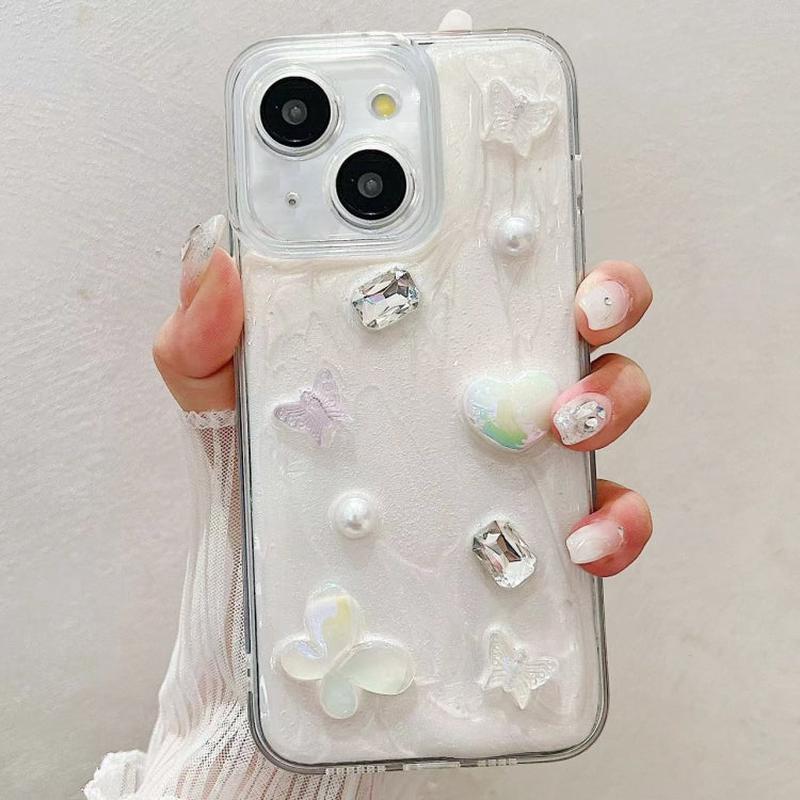 For iPhone 15 Cream Gum Decoden TPU Phone Case(Butterfly)