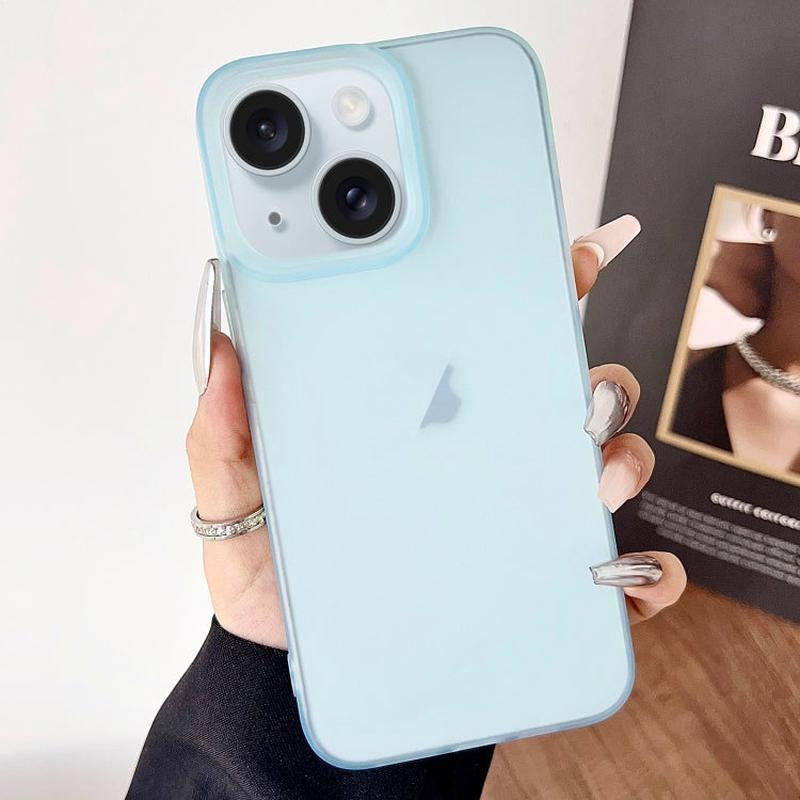 For iPhone 15 Frosted Translucent TPU Full Coverage Phone Case(Light Blue)