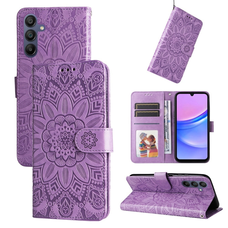For Samsung Galaxy A17 / A26 / A16 5G Embossed Sunflower Leather Phone Case(Purple)