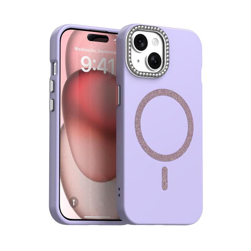 For iPhone 15 Glitter Rhinestones Series Magsafe PC Hybrid TPU Phone Case(Purple)