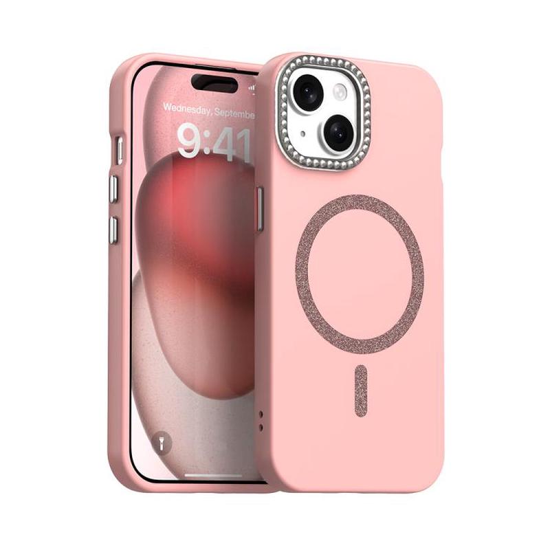 For iPhone 15 Glitter Rhinestones Series Magsafe PC Hybrid TPU Phone Case(Red)