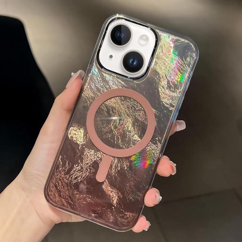 For iPhone 15 Plating Gradient Glacier Texture MagSafe Phone Case(Titanium Gold)
