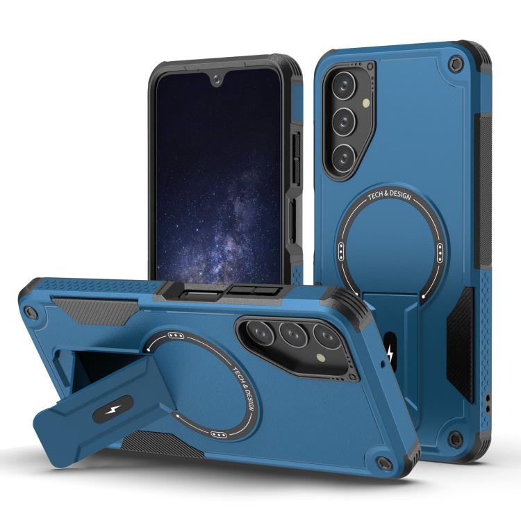 For Samsung Galaxy A15 4G / 5G Armor MagSafe Holder PC Hybrid TPU Phone Case(Dark Blue)