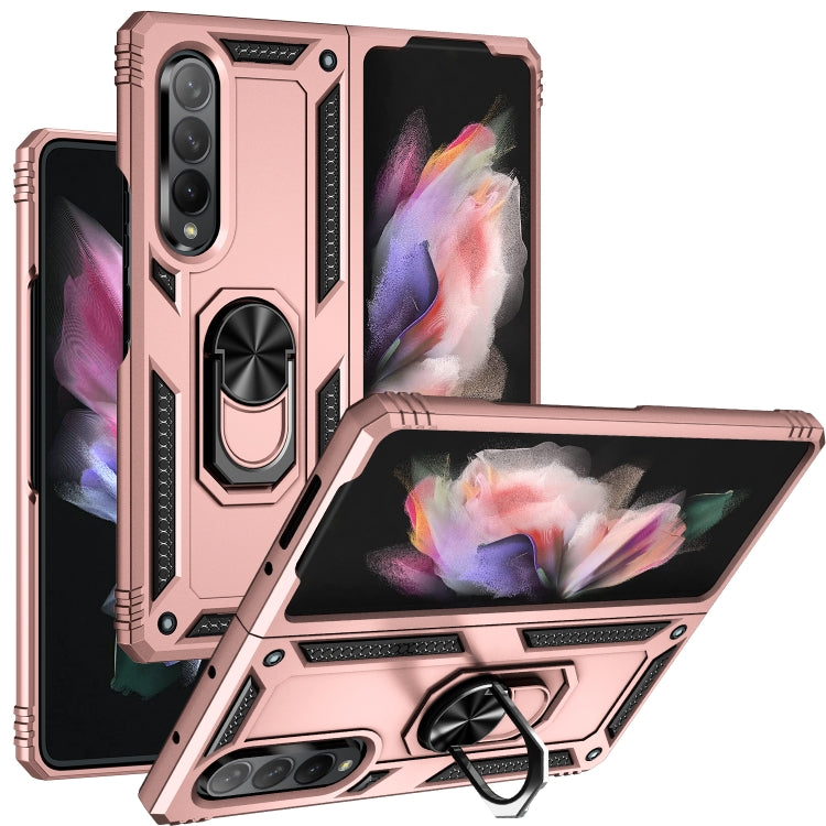 For Samsung Galaxy Z Fold3 5G Shockproof TPU + PC Phone Case with Rotating Holder(Rose Gold)