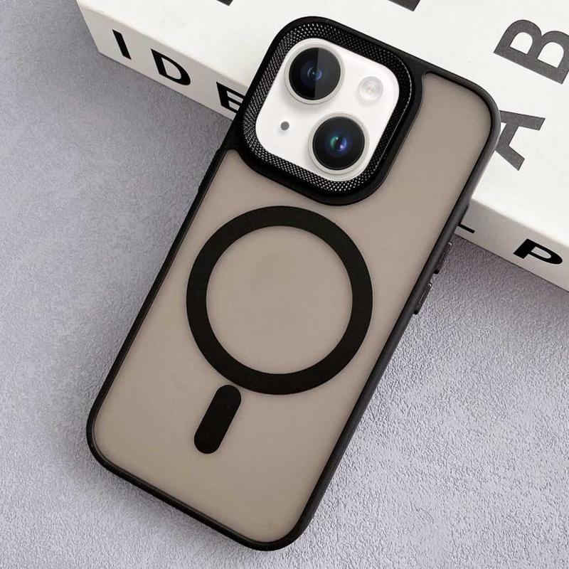 For iPhone 15 Diamond Lens Frame PC Hybrid TPU MagSafe Phone Case(Black)