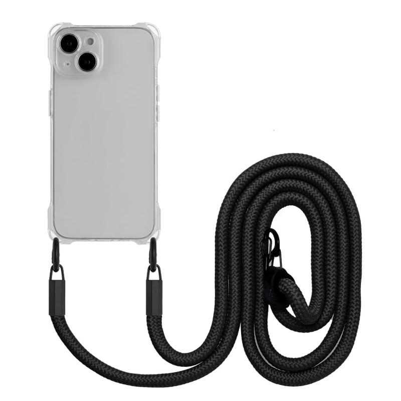 For iPhone 15 Four-corner Shockproof TPU Phone Case with Lanyard(Transparent)
