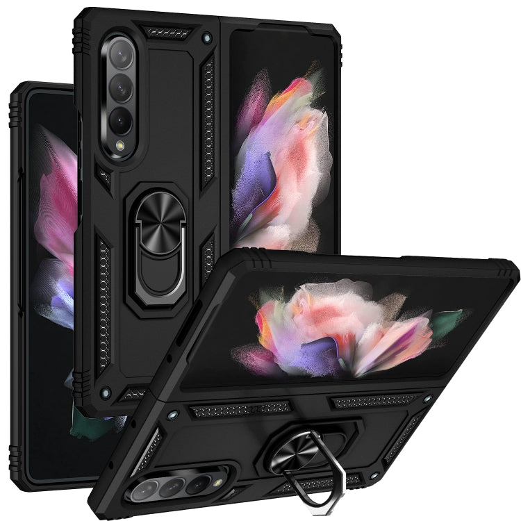 For Samsung Galaxy Z Fold3 5G Shockproof TPU + PC Phone Case with Rotating Holder(Black)