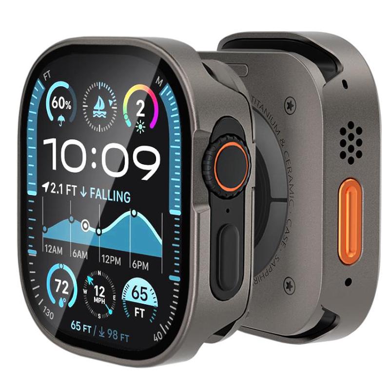 For Apple Watch Ultra 3 / 2 / 1 49mm Tempered Film Integrated Aluminum Watch Case(Titanium)