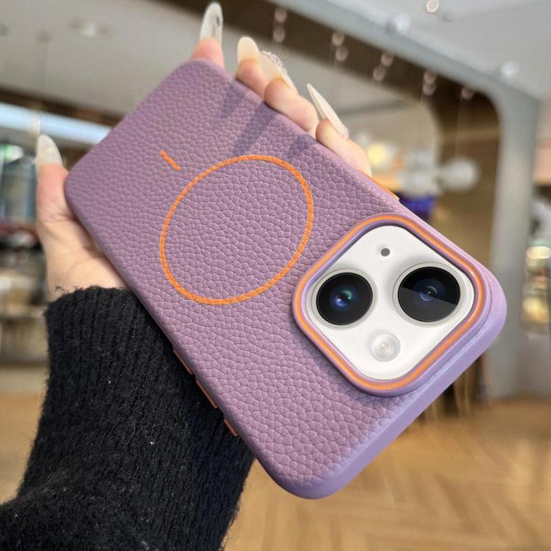 For iPhone 15 Thin Circle MagSafe Litchi Grain TPU Phone Case(Purple)