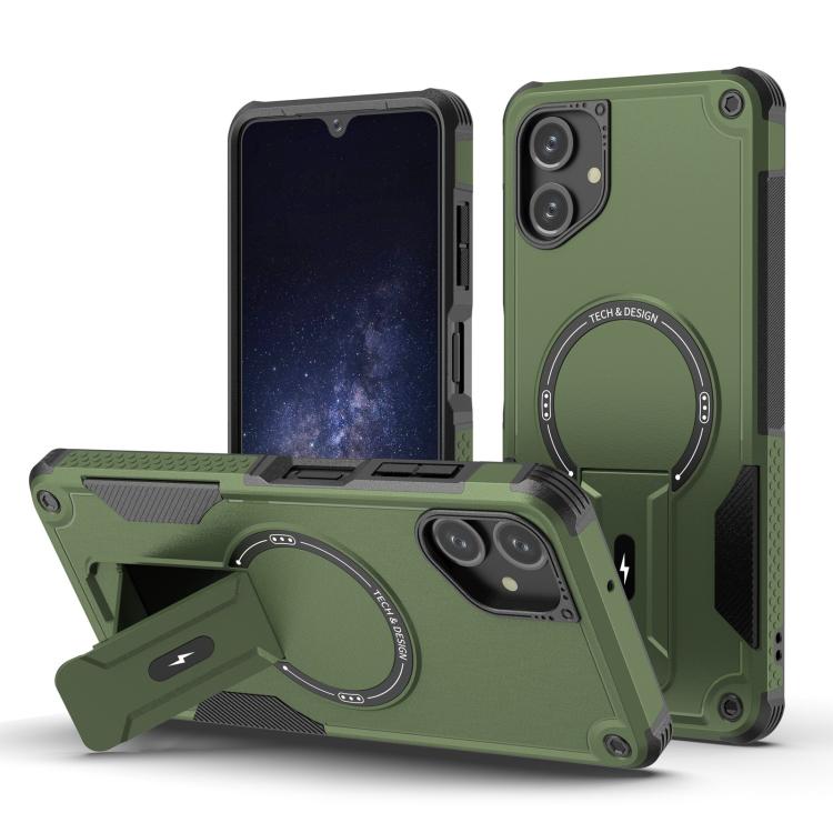 For Samsung Galaxy A06 4G / 5G Armor MagSafe Holder PC Hybrid TPU Phone Case(Army Green)