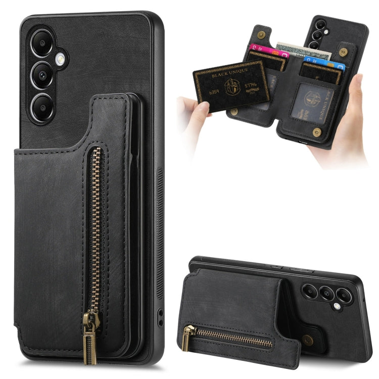 For Samsung Galaxy A14 4G/5G Retro Leather Zipper Wallet Back Phone Case(Black)