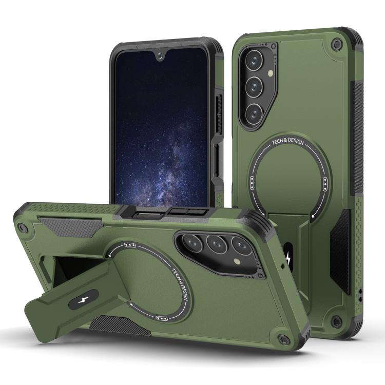 For Samsung Galaxy A05s Armor MagSafe Holder PC Hybrid TPU Phone Case(Army Green)