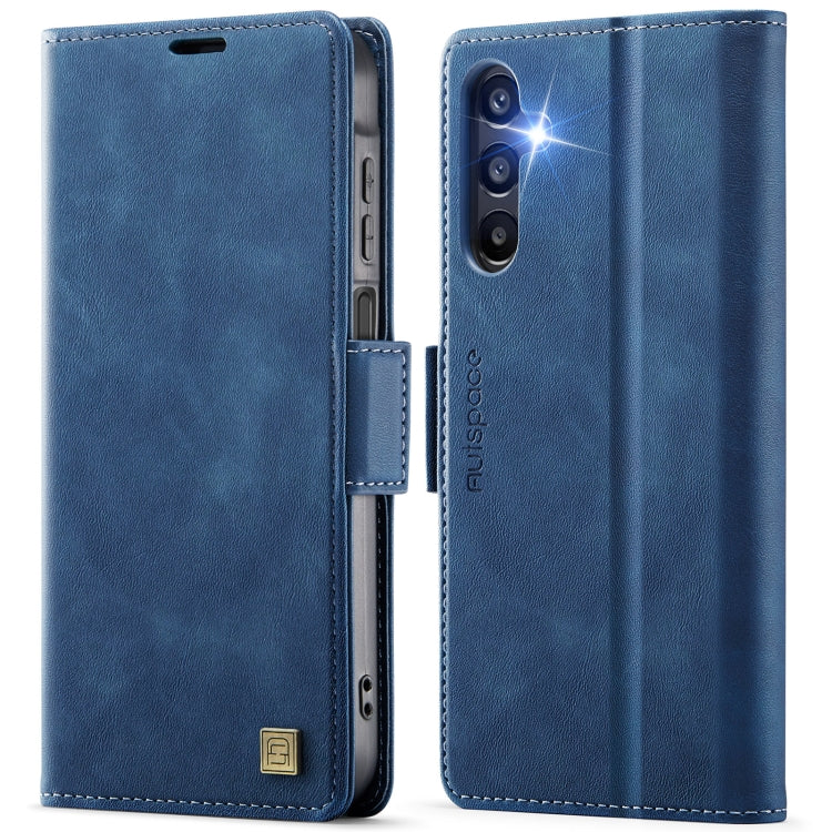 For Samsung Galaxy A16 5G AutSpace A11 Side Buckle MagSafe Magnetic RFID Phone Leather Case(Blue)