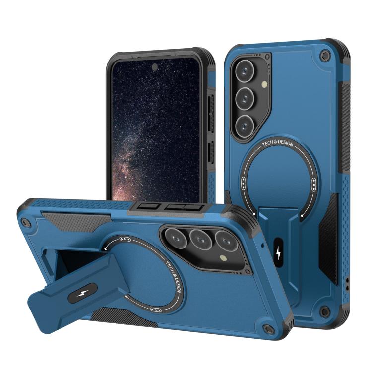 For Samsung Galaxy A25 5G Armor MagSafe Holder PC Hybrid TPU Phone Case(Dark Blue)