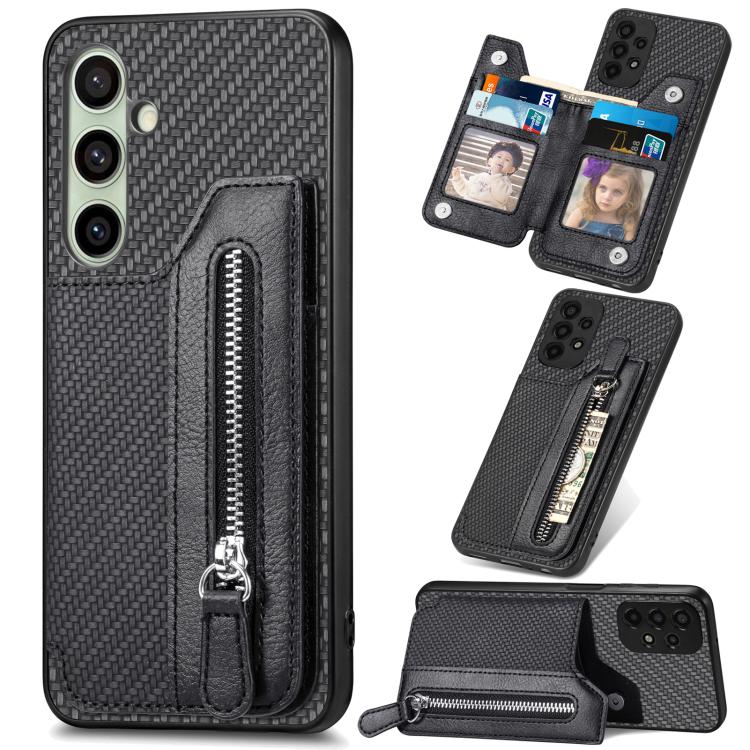 For Samsung Galaxy A36 Carbon Fiber Horizontal Flip Zipper Wallet Phone Case(Black)