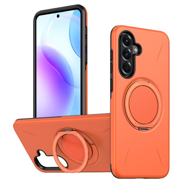 For Samsung Galaxy A56 5G / A36 5G Metal Rotation Holder MagSafe TPU Hybrid PC Phone Case(Orange)