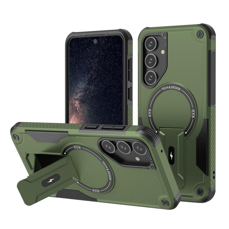 For Samsung Galaxy A55 5G Armor MagSafe Holder PC Hybrid TPU Phone Case(Army Green)