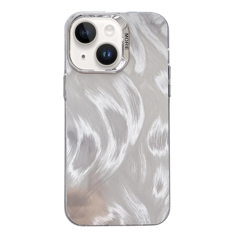 For iPhone 15 Color Silver IMD Feather Pattern Shockproof Phone Case