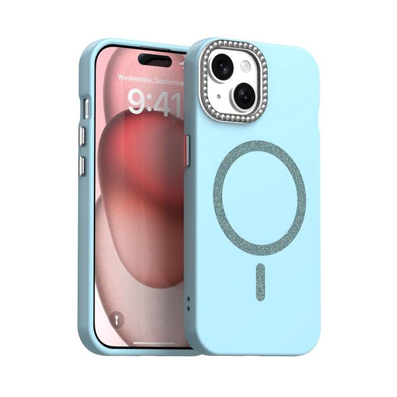 For iPhone 15 Glitter Rhinestones Series Magsafe PC Hybrid TPU Phone Case(Blue)