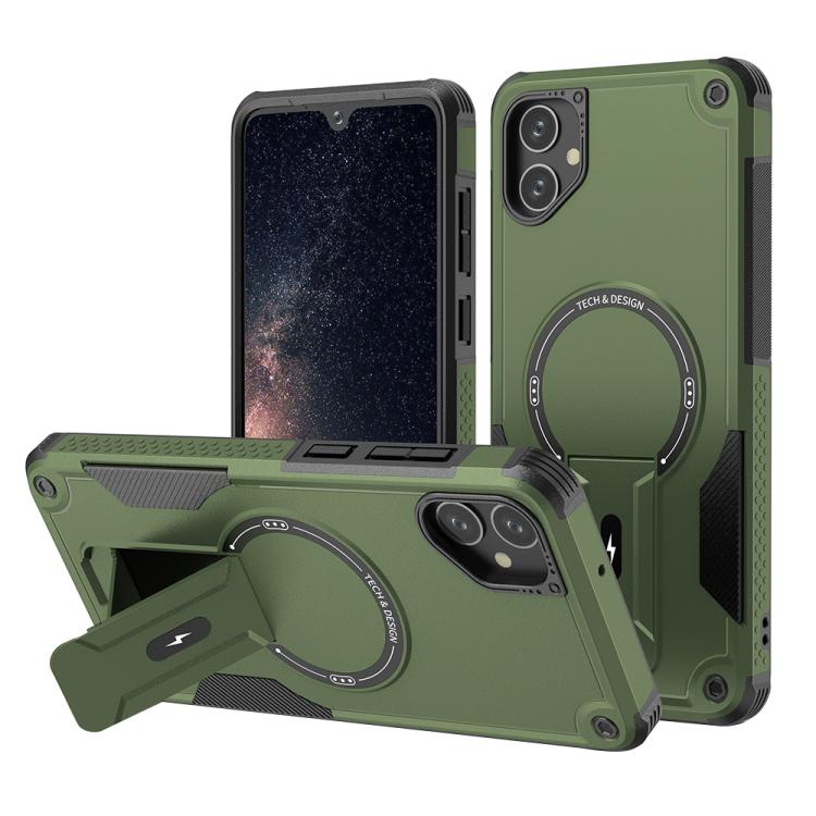 For Samsung Galaxy A05 Armor MagSafe Holder PC Hybrid TPU Phone Case(Army Green)