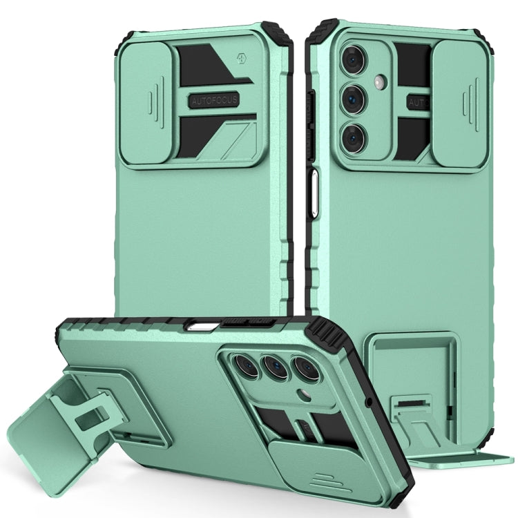 For Samsung Galaxy A15 5G Stereoscopic Holder Sliding Camshield Phone Case(Light Green)