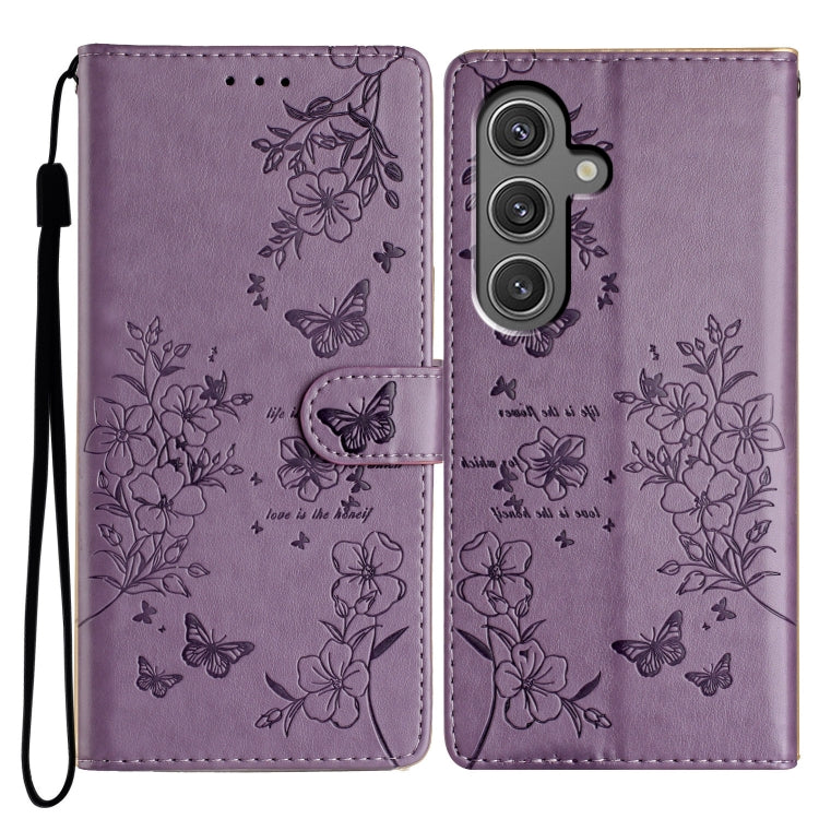 For Samsung Galaxy A16 5G Butterflies and Flowers Leather Phone Case(Purple)