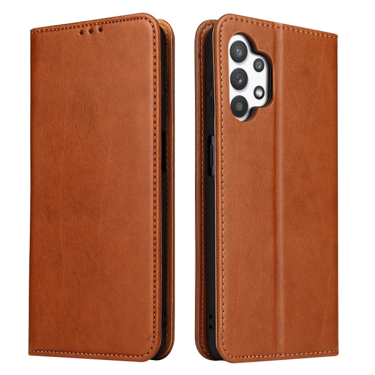 For Samsung Galaxy A32 5G Fierre Shann PU Genuine Leather Texture Horizontal Flip Leather Case with Holder & Card Slots & Wallet(Brown)