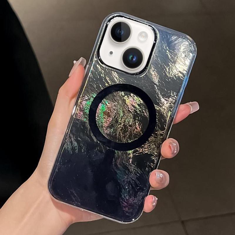 For iPhone 15 Plating Gradient Glacier Texture MagSafe Phone Case(Black)