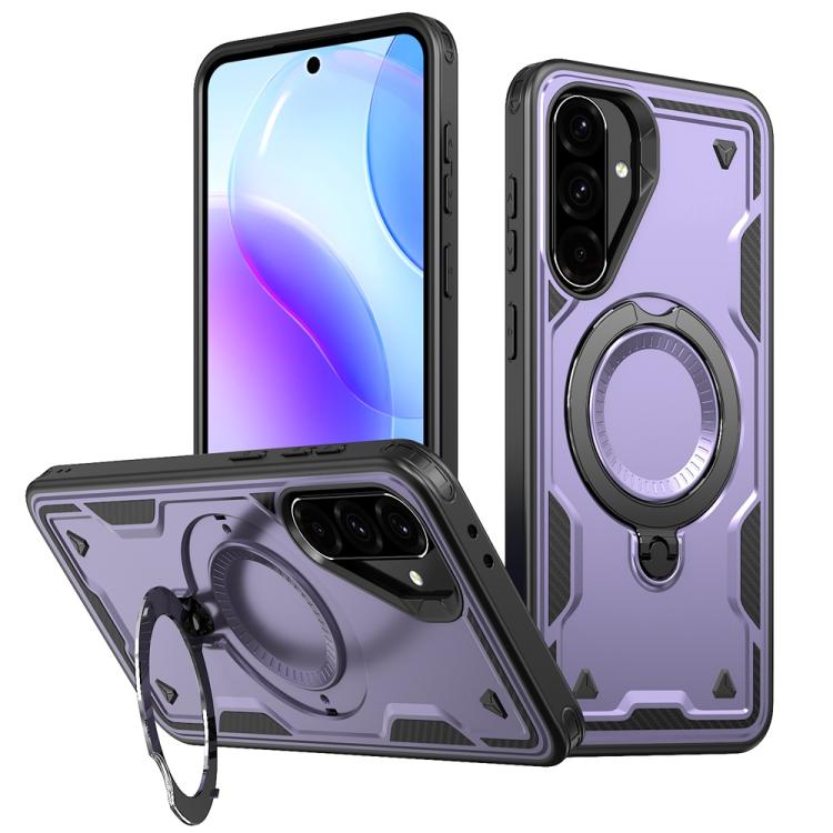 For Samsung Galaxy A36 5G PC Hybrid TPU Armor MagSafe Ring Holder Phone Case(Purple)