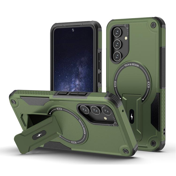 For Samsung Galaxy A54 5G Armor MagSafe Holder PC Hybrid TPU Phone Case(Army Green)