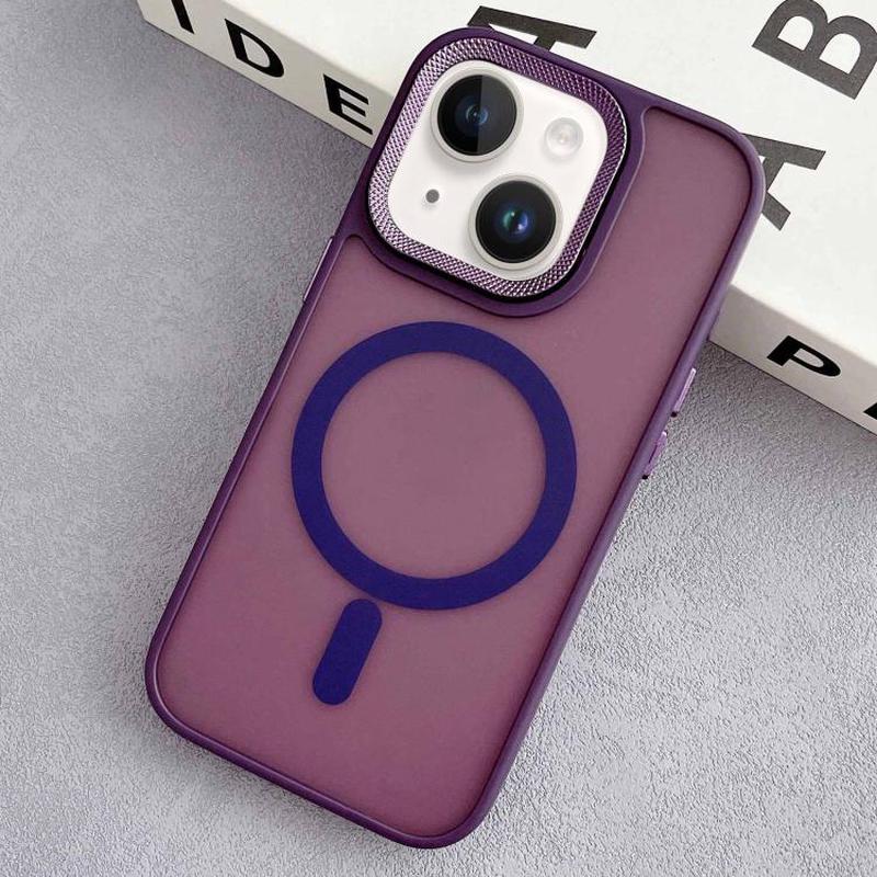For iPhone 15 Diamond Lens Frame PC Hybrid TPU MagSafe Phone Case(Purple)