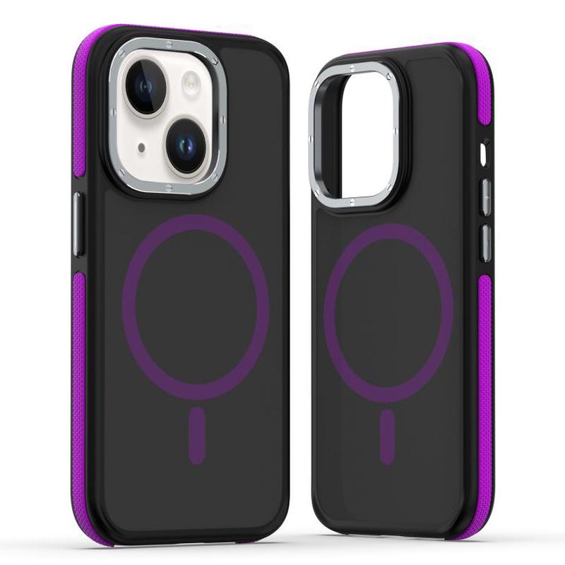 For iPhone 15 Dual-Color Skin Feel MagSafe Phone Case(Black Purple)