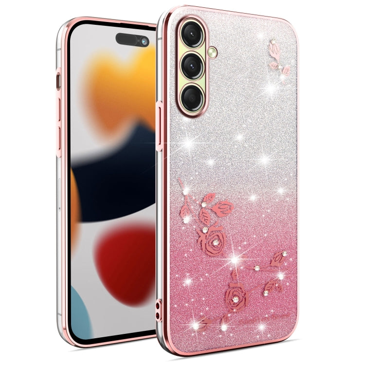 For Samsung Galaxy A16 5G Gradient Glitter Flower All-inclusive Phone Case(Pink)