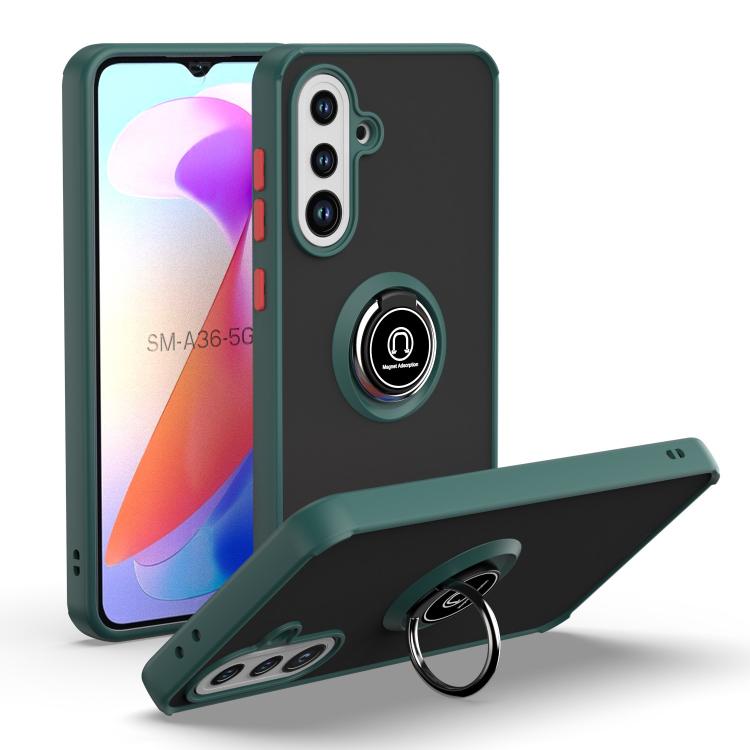 For Samsung Galaxy A36 5G Q Shadow 1 Series TPU + PC Phone Case with Ring(Dark Green)