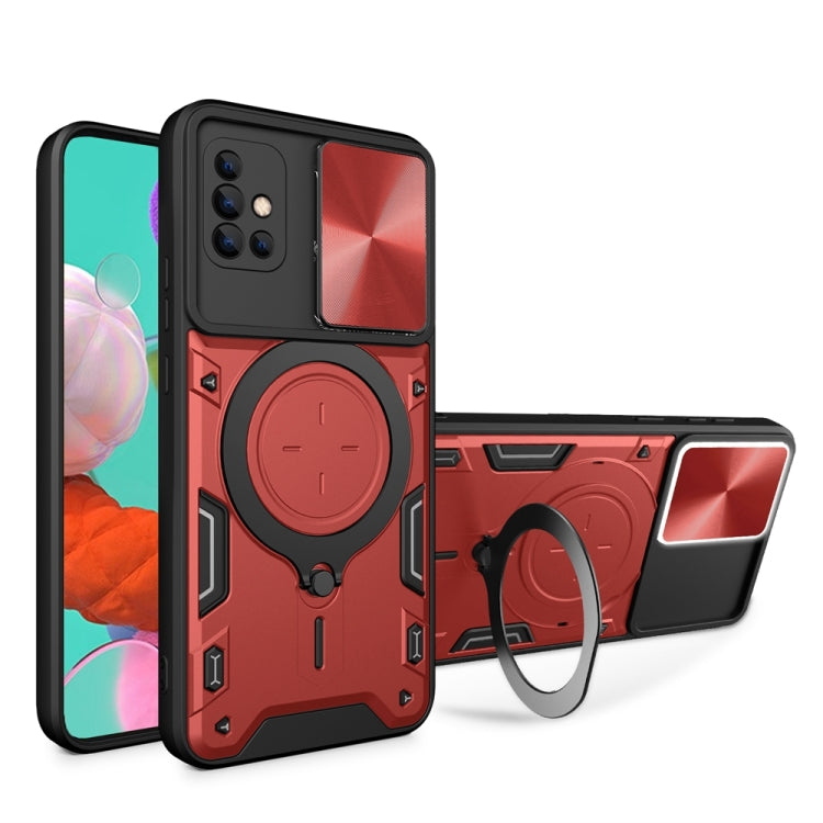 For Samsung Galaxy A51 4G CD Texture Sliding Camshield Magnetic Holder Phone Case(Red)