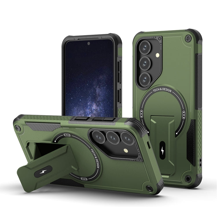 For Samsung Galaxy A35 Armor MagSafe Holder PC Hybrid TPU Phone Case(Army Green)