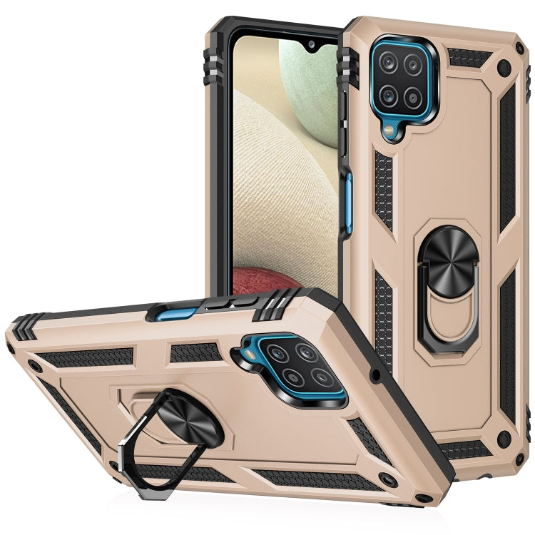 For Samsung Galaxy A12 5G Shockproof TPU + PC Protective Case with 360 Degree Rotating Holder(Gold)