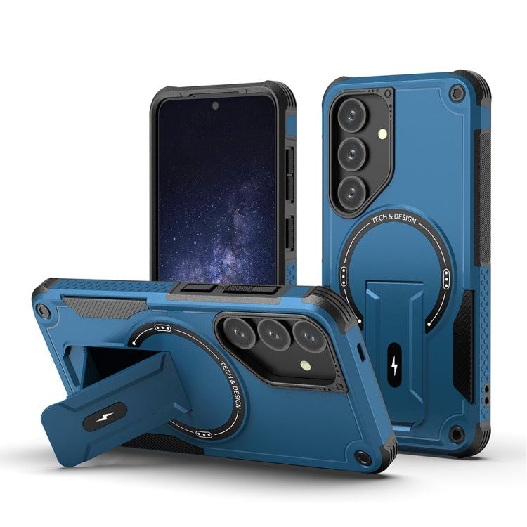 For Samsung Galaxy A35 Armor MagSafe Holder PC Hybrid TPU Phone Case(Dark Blue)