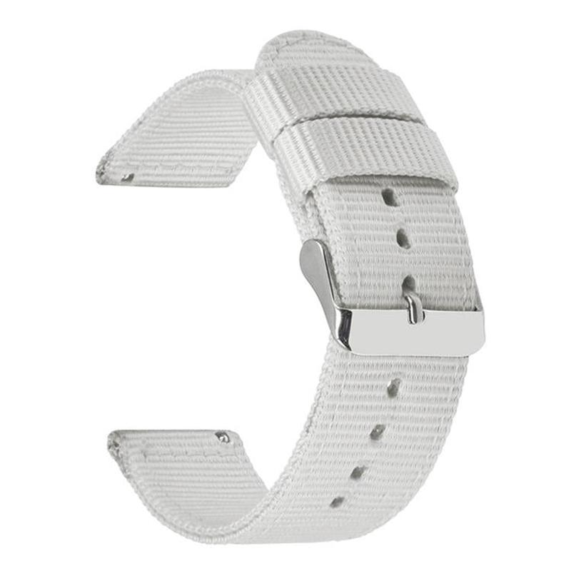 22mm Stainless Steel Pin Buckle Solid Color Nylon Canvas Watch Band(White)