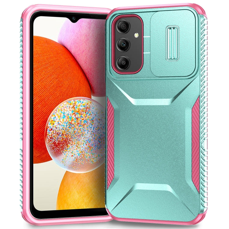 For Samsung Galaxy A14 5G Sliding Camshield Phone Case(Grey Green + Pink)