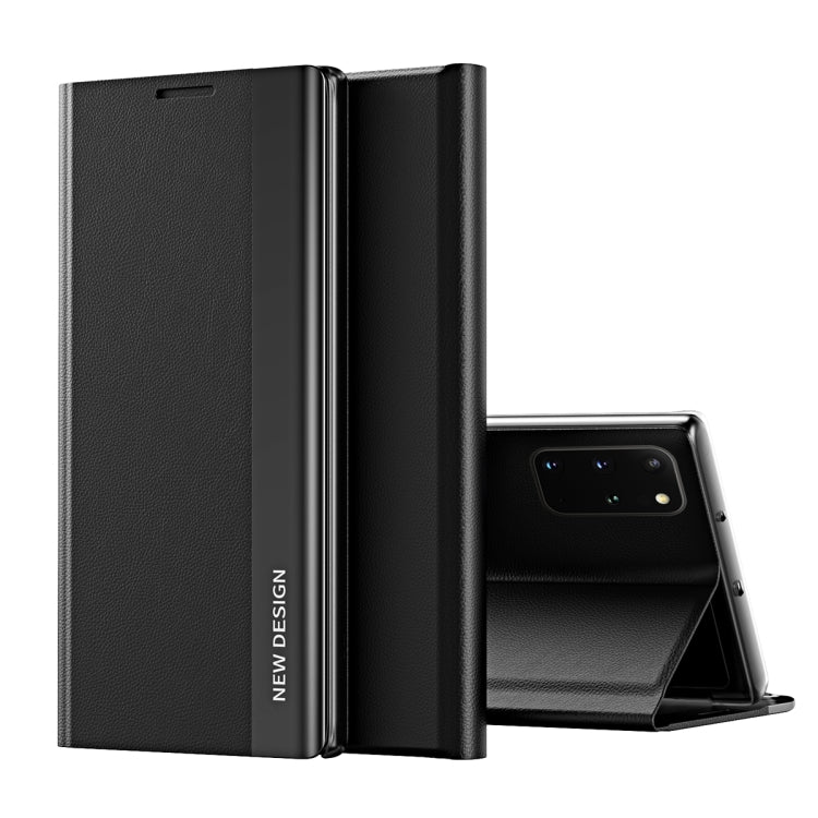 For Samsung Galaxy A71 5G Side Electroplated Magnetic Ultra-Thin Horizontal Flip Leather Case with Holder(Black)