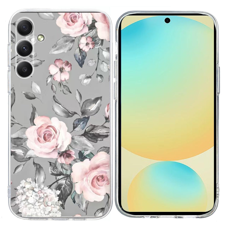 For Samsung Galaxy A36 5G Colorful Painting Pattern TPU Phone Case(Flowers On Grey)
