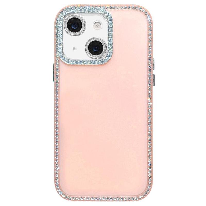 For iPhone 15 Dual-Sided Rhinestone Design Matte Full Coverage Phone Case(Pink)
