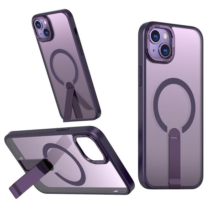For iPhone 15 Star Shine Series TPU + PC MagSafe Phone Case with Fold Holder(Purple)