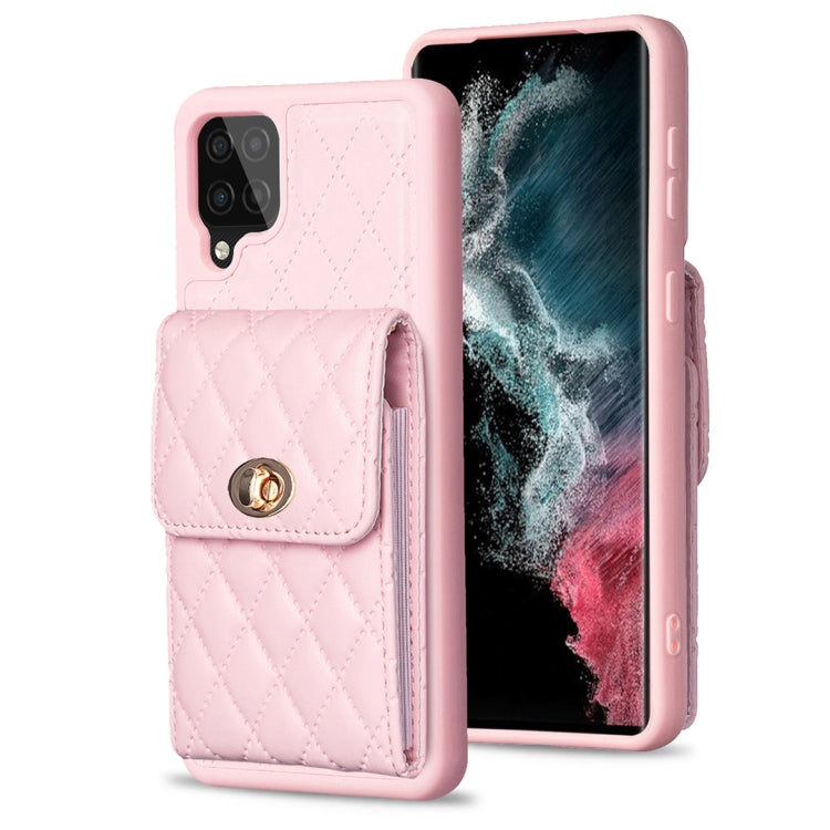 For Samsung Galaxy A12 Vertical Wallet Rhombic Leather Phone Case(Pink)